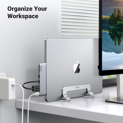 UGREEN Vertical Laptop Stand Holder for Desk Compatible with MacBook Pro, MacBook Air Stand Vertical Aluminum Adjustable for Up to 17.3 Inch Gaming Laptop, Gray