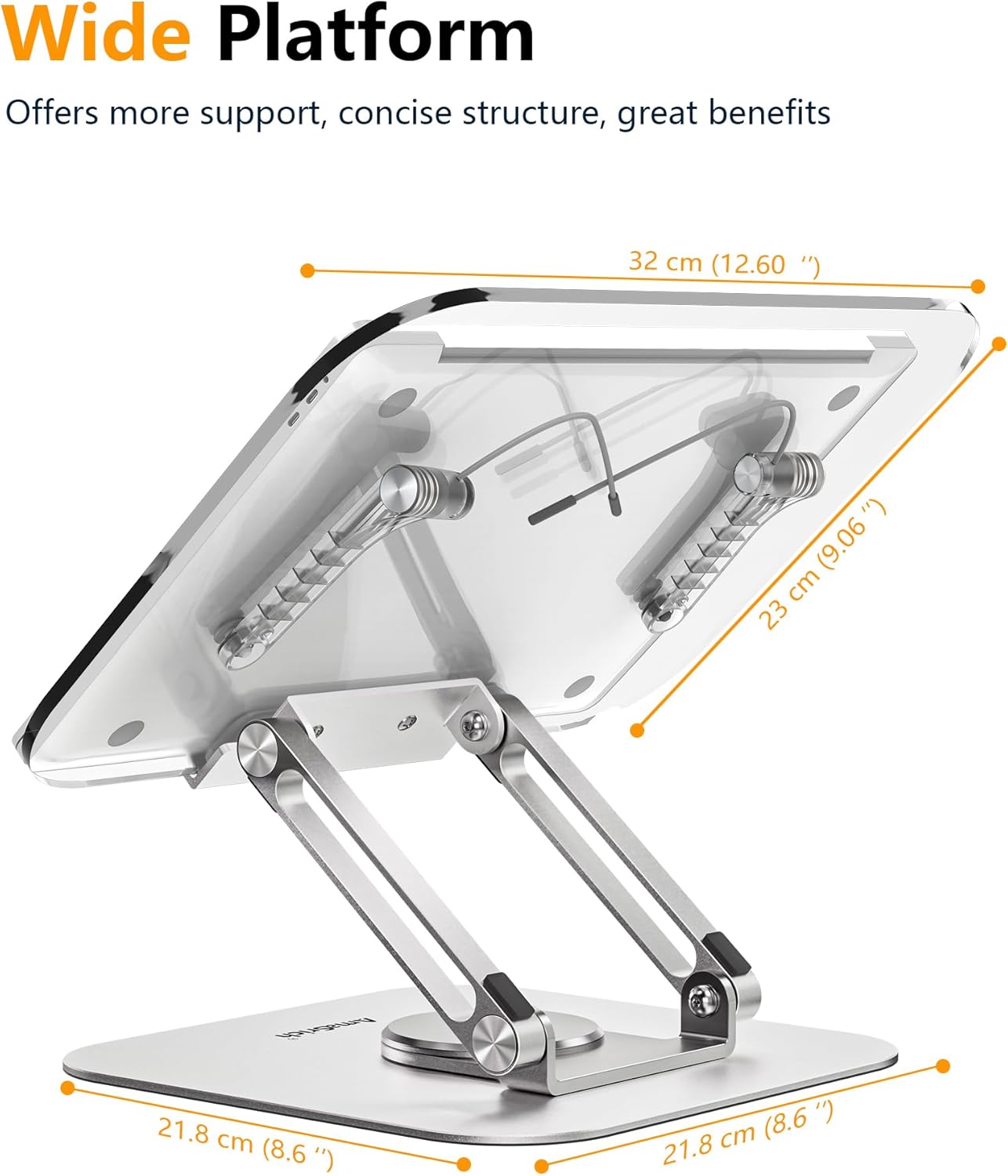 ACIsland Acrylic Book Stand for Reading-Adjustable Holder with 360° Rotating Base & Page Clips- Foldable Desktop Ricer for displaying Cookbook-Sheet Music-Laptop-Recipe-Textbook-Hands Free-Aluminium