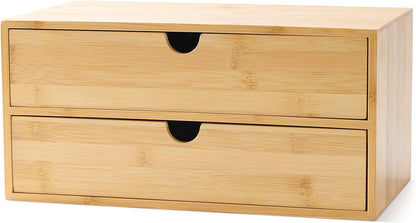 Wisuce Bamboo Desk Drawer Organizer, Desktop Organizer with Drawers Tabletop Storage Organization Box for Office Home Toiletries Supplies Vanity, No Assembly Required(3 Drawers-left right)