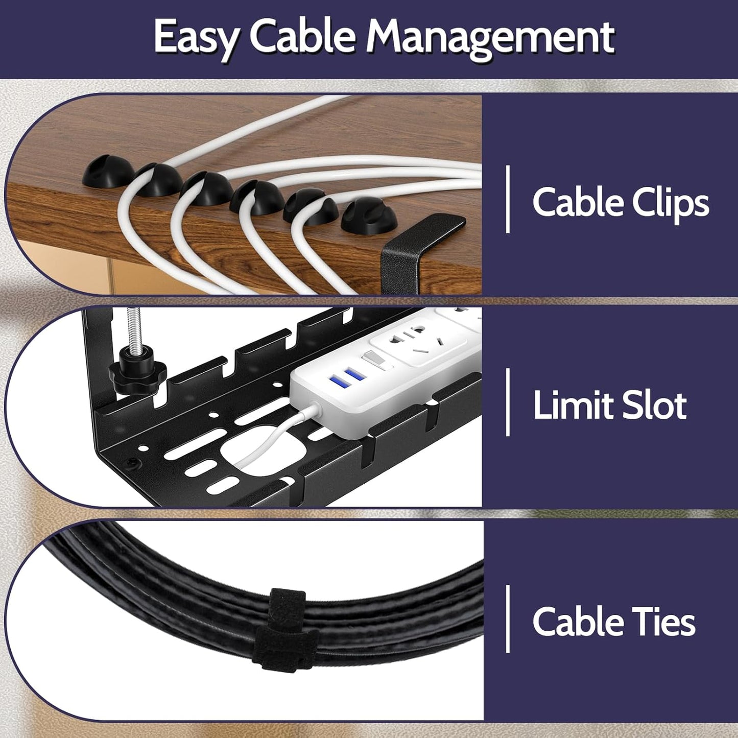 Shikha Cable Management Under Desk, 15.7"-31" Retractable Cable Management Tray, No Drilling Cord Organizer with Clamp for Desk, Under Table Wire Management Tray for Home Office -White