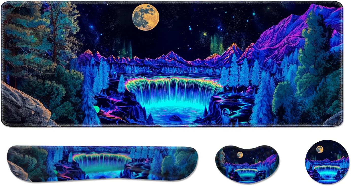 Desk Pad and Keyboard Wrist Rest, Large Mouse Pad + Keyboard Pad+Mouse Wrist Support, Non-Slip Desk Mat Protector for Office, Home 31.5×11.8 Inches Anime Dragon