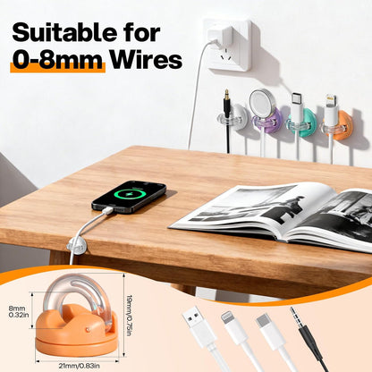 Magnetic Cable Clips, 8 Pack 360° Rotatable Cord Organizer, No-Residue Adhesive Wire Holder for Under Desk, Nightstand, Wall, Car Charger Phone Cord Management for Office Home Cute Desk Accessories
