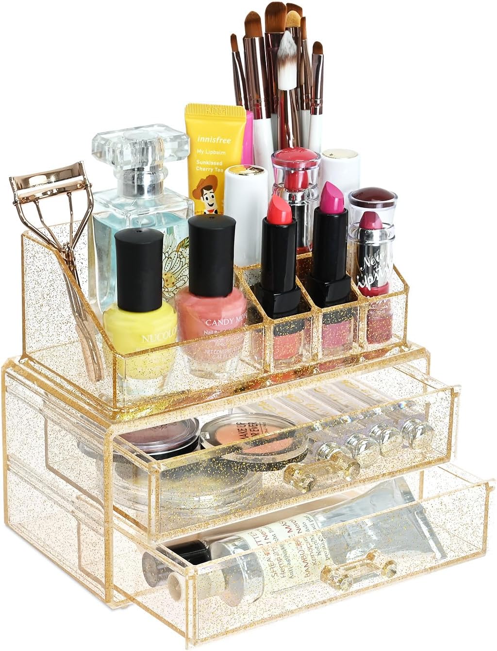 Ikee Design Acrylic Makeup Organizer with 4 Drawers and Removable Top Lipstick Holders, Ideal for Make-up or Accessories,Enhance Your Vanity or Bathroom with Clear Design for Quick Visibility