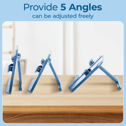 M&G Book Stand Adjustable Book Holder, Hands Free Book Display Stand Cookbook Stand with Page Paper Clips, Portable Reading Rest Desk Bookstand for Textbooks, Magazines, iPad (Blue)