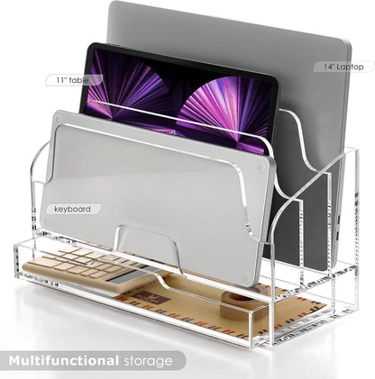 SANRUI Clear Desk Organizer Holder with Drawers, Acrylic Desktop Manila folders File Mail Sorter Box, Office Desk Accessories & Workspace Envelope Bill Letter Organization Racks, 3 Compartments