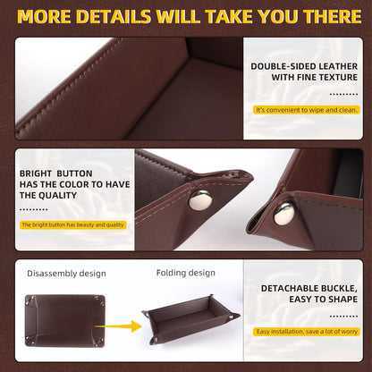 Valet Tray for Men Women 2 Pack - PU Leather Travel Catchall Tray Organizer - Desk Bedside Nightstand Storage Box for Jewelry Key Phone Remote Controller Wallet Watch Glasses Readers -White