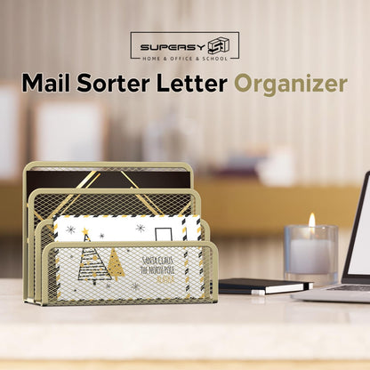 SUPEASY Mail Organizer for Desk, Mesh Metal Mail Holder Countertop with 3-Slot, Letter Sorter File Holder, Office Envelope Organizer for Mails (Black)