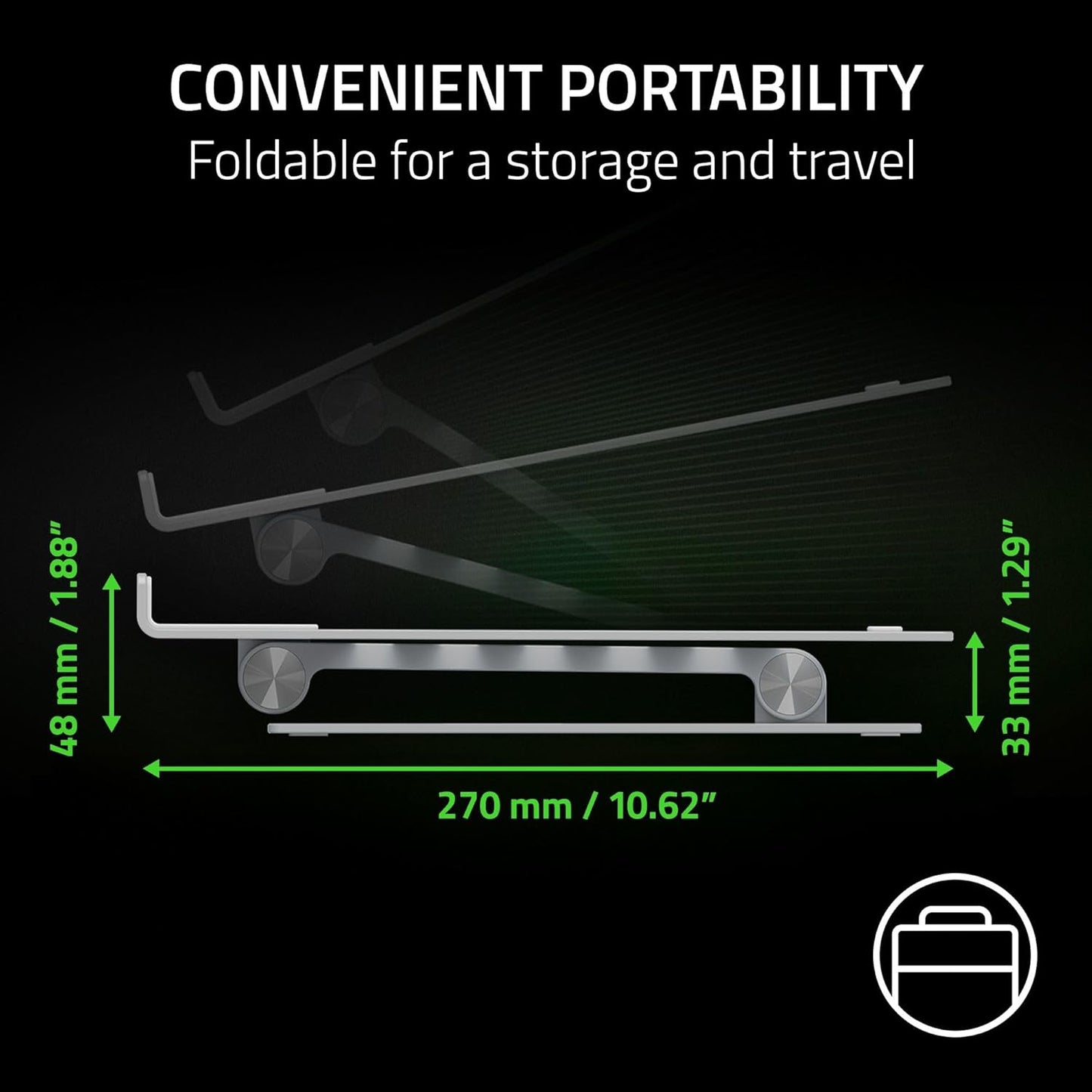 Razer Adjustable Laptop Stand: Supports Phones, Tablets, Laptops, Macbooks up to 18" - Adjust Height and Tilt - Durable Aluminum Construction - Vented Design - Foldable for Storage & Travel - Black