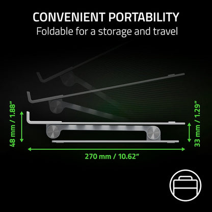 Razer Adjustable Laptop Stand: Supports Phones, Tablets, Laptops, Macbooks up to 18" - Adjust Height and Tilt - Durable Aluminum Construction - Vented Design - Foldable for Storage & Travel - Black