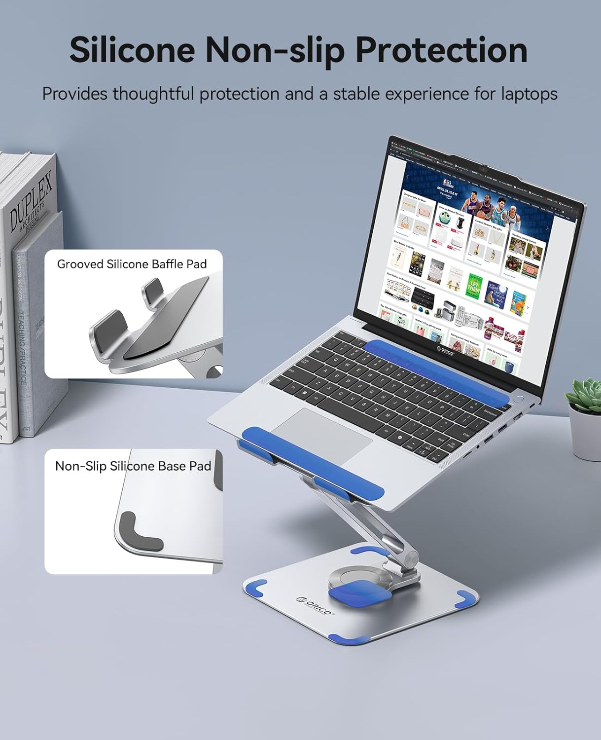 ORICO Adjustable Laptop Stand with 360° Rotating Base– Foldable Aluminum Alloy Laptop Holder for Desk, Compatible with MacBook Air/Pro, Dell, HP, XPS Laptops (13–17.3”) - ST10, Silver