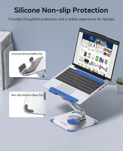 ORICO Adjustable Laptop Stand with 360° Rotating Base– Foldable Aluminum Alloy Laptop Holder for Desk, Compatible with MacBook Air/Pro, Dell, HP, XPS Laptops (13–17.3”) - ST10, Silver