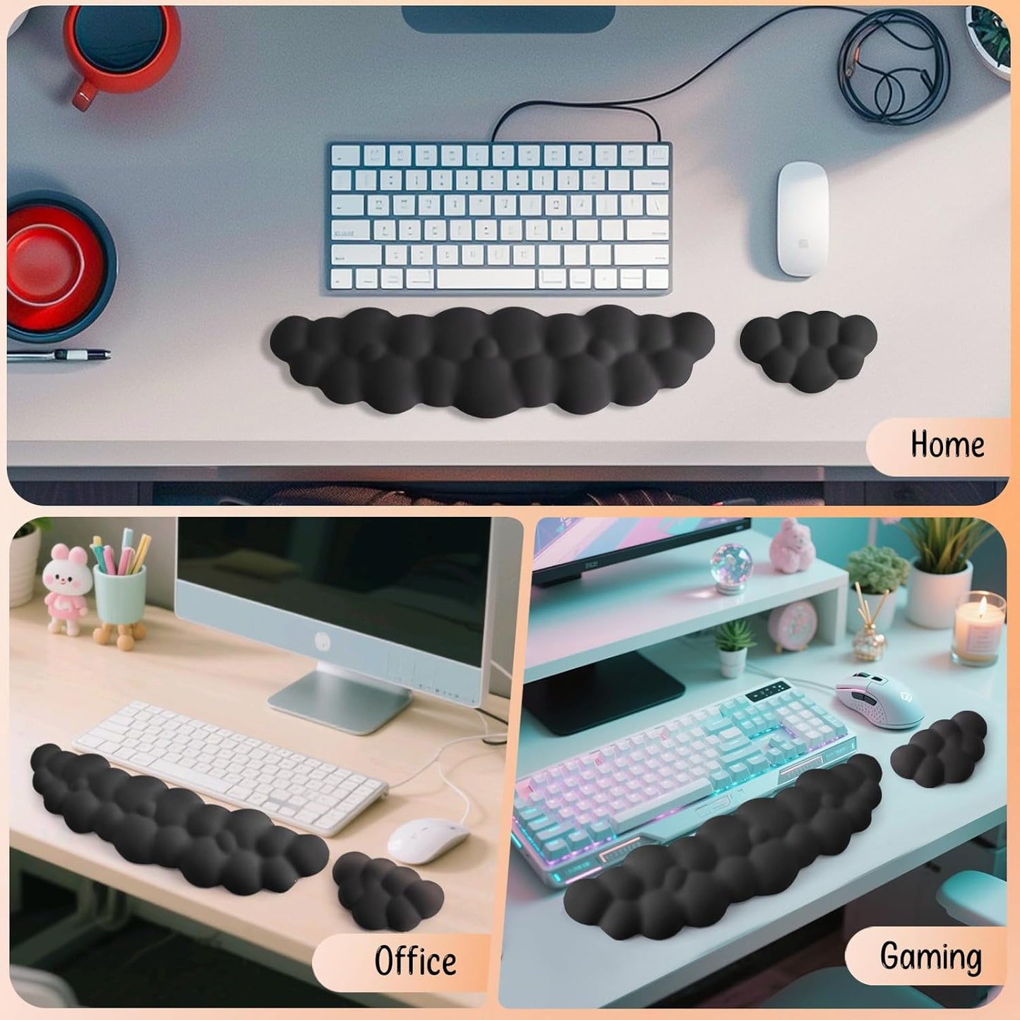 Keyboard Wrist Rest Mouse Wrist Support Set, Cloud Keybroad Wrist Rest Pad with Non-Slip PU Base, Memory Foam Wrist Rest for Pain Relief Computer Laptop Gaming Home Office, White