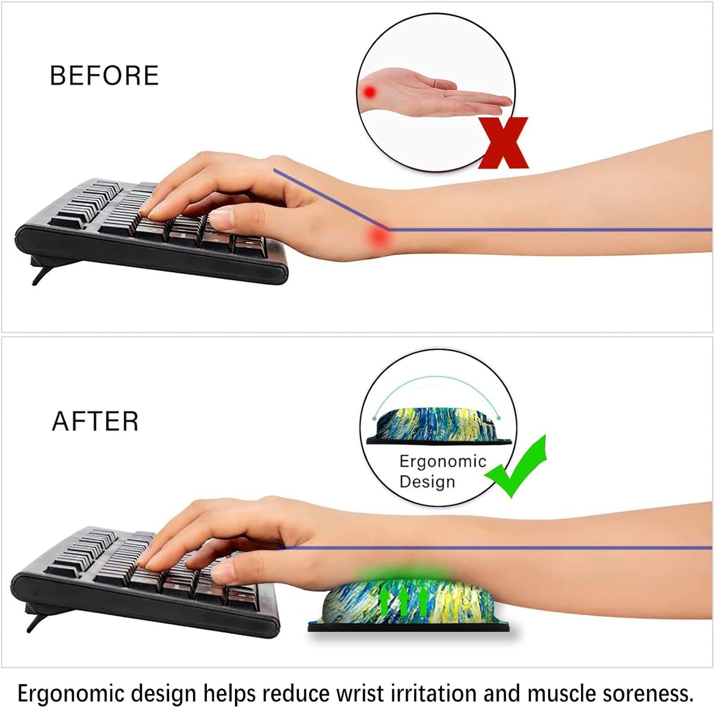 ArtSo Upgraded Wrist Rest Support for Mouse Pad & Keyboard, Ergonomic Gel Mousepad Non-Slip Rubber Base Home,Office Pain Relief, Easy Typing Cushion Neoprene, Soft Memory Foam, Purple Heart Butterfly