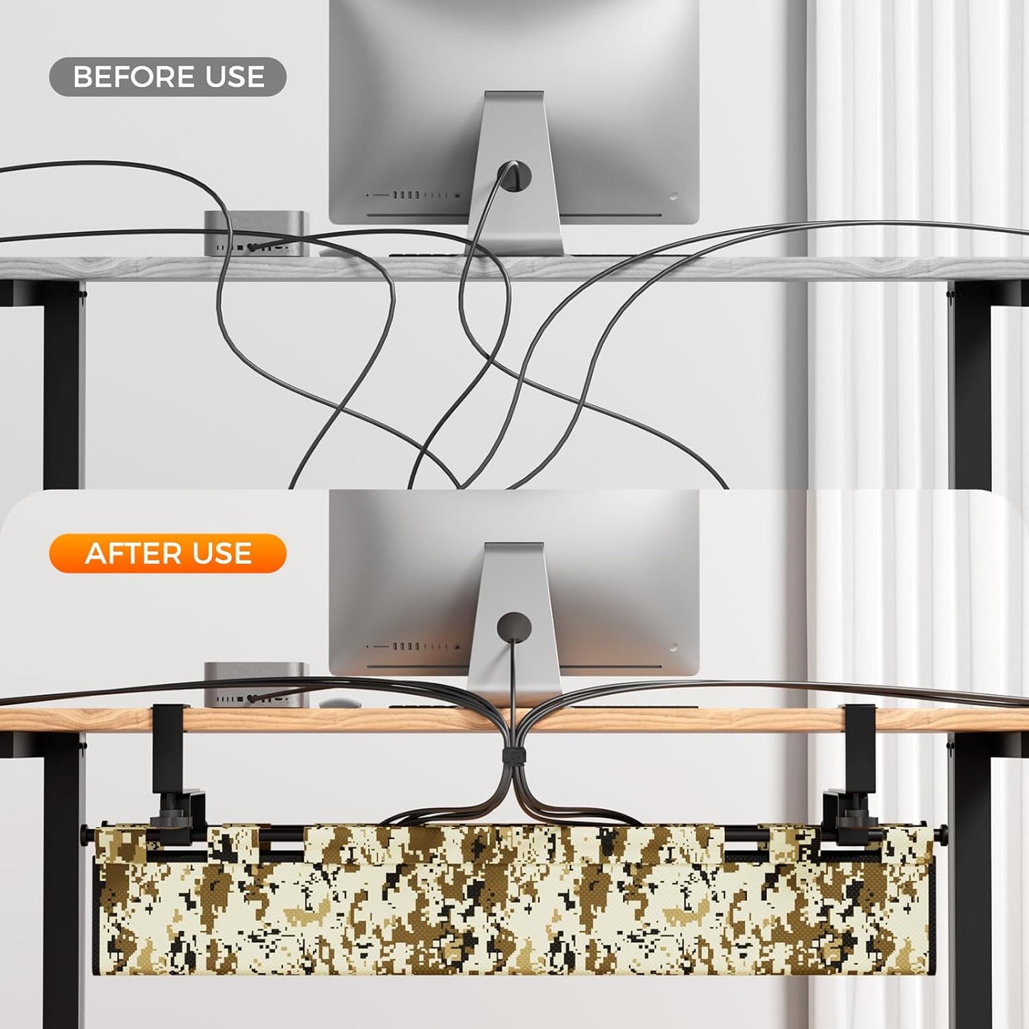 Under Desk Cable Management,No-Drill Standing Desk Cable Organizer with 2 Mounting Options - Clamp Or Screw Mounting,Upgraded Wider & Thickened Cord Holder for Home Office,38.6" L x 6" W