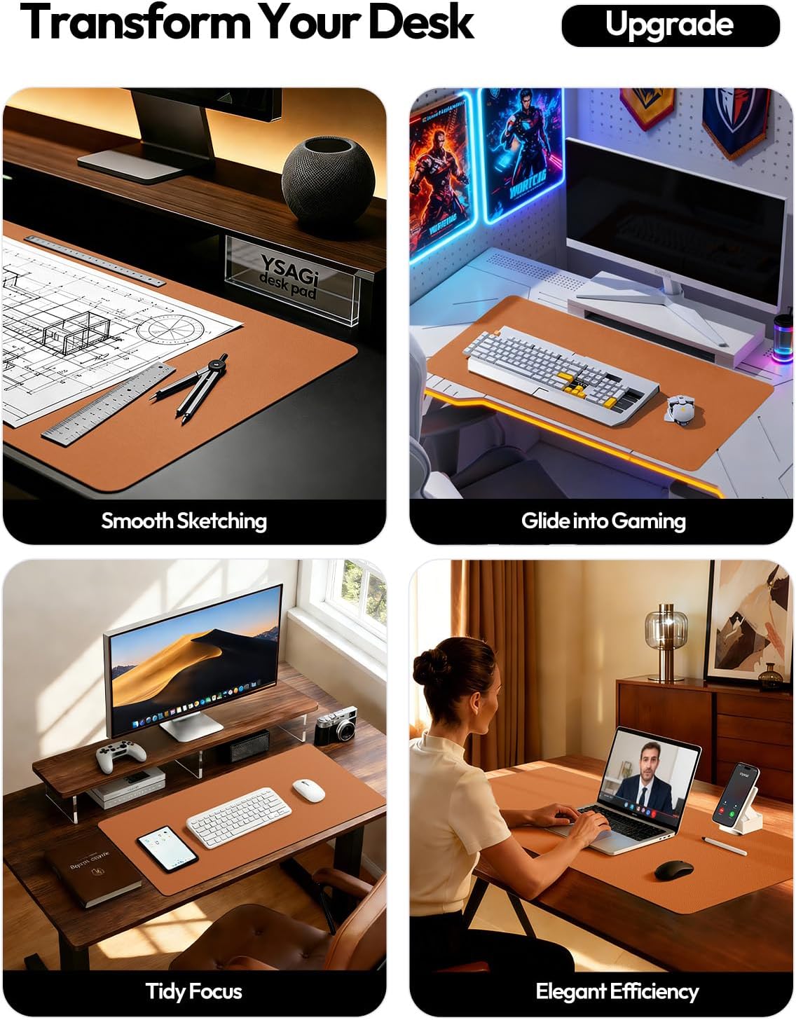 YSAGi Leather Desk Protector, Office Mat, Large Mouse Mat, Non-Slip PU Leather Blotter, Laptop Pad, Waterproof Writing Pad for Office and Home (Light Pink, 23.6" x 13.8") - Colors A