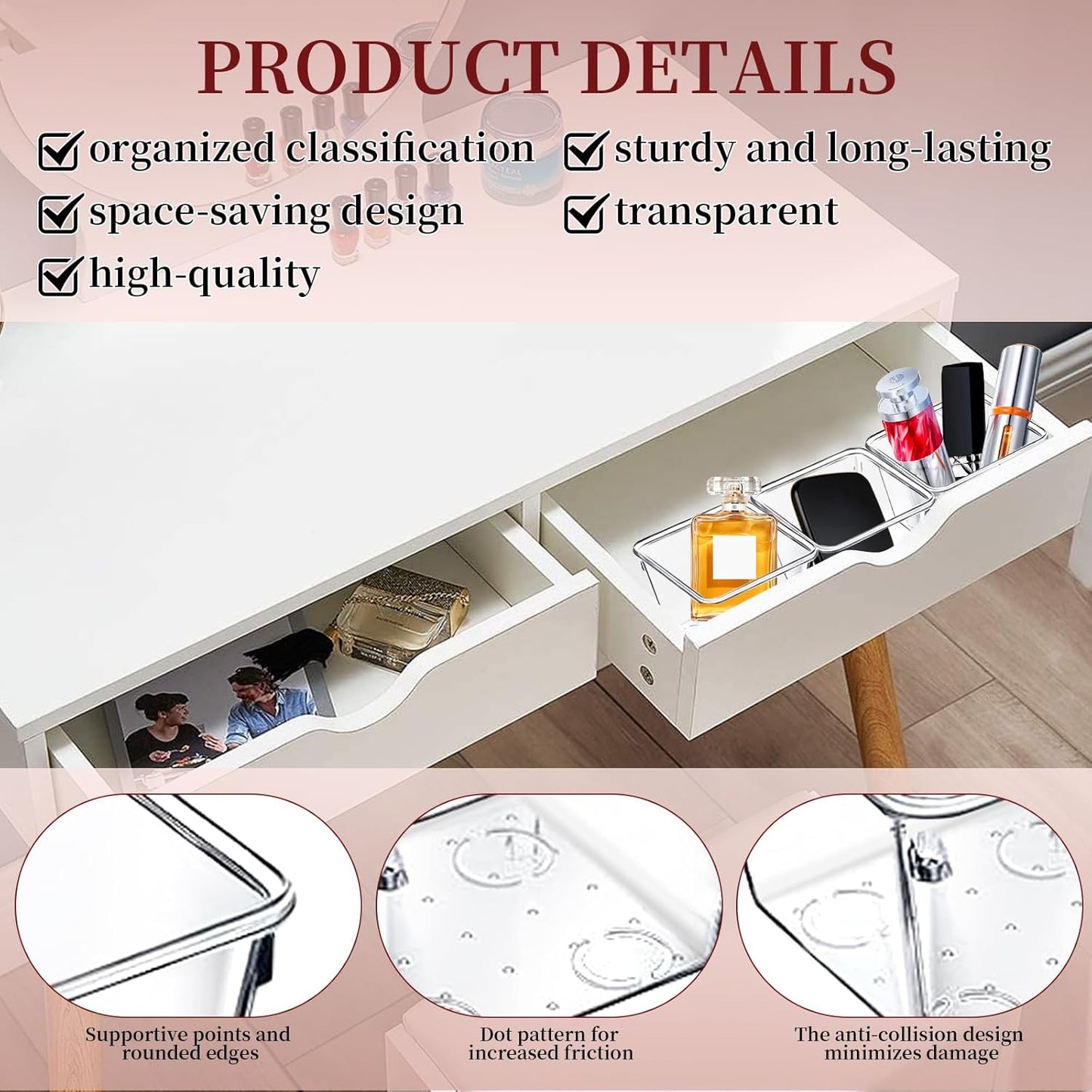 25 Pcs Clear Drawer Organizers 3 x 3 x 2 Inch Stackable Makeup Storage Bins Clear Container Dividers Small Vanity Desk Drawer Organizers for Kitchen Bedroom Office
