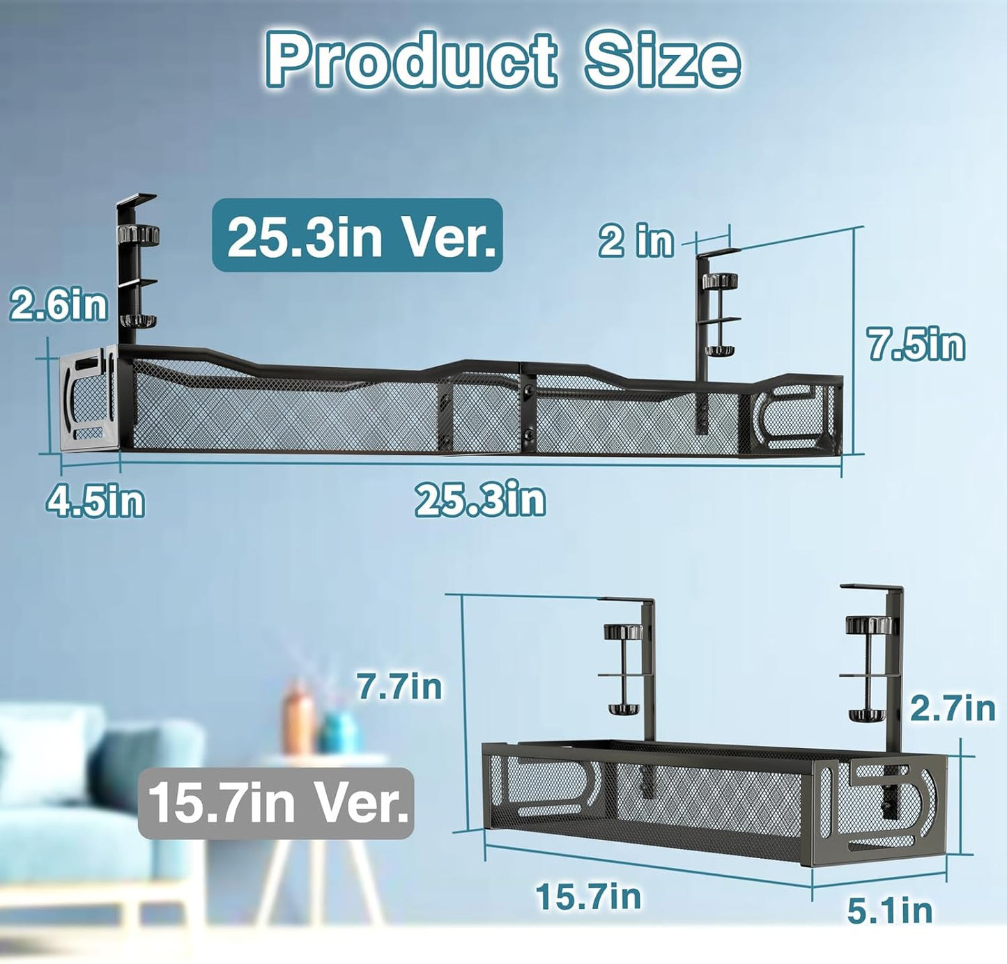 No Drill Under Desk Cable Management Tray, SONATURE 15.7" Cord Organizer for Table, Clamp Mount Desk Cable Management, Premium Carbon Steel Cable Organizer for Office, Home (Black)