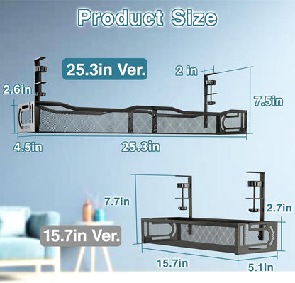 No Drill Under Desk Cable Management Tray, SONATURE 15.7" Cord Organizer for Table, Clamp Mount Desk Cable Management, Premium Carbon Steel Cable Organizer for Office, Home (Black)