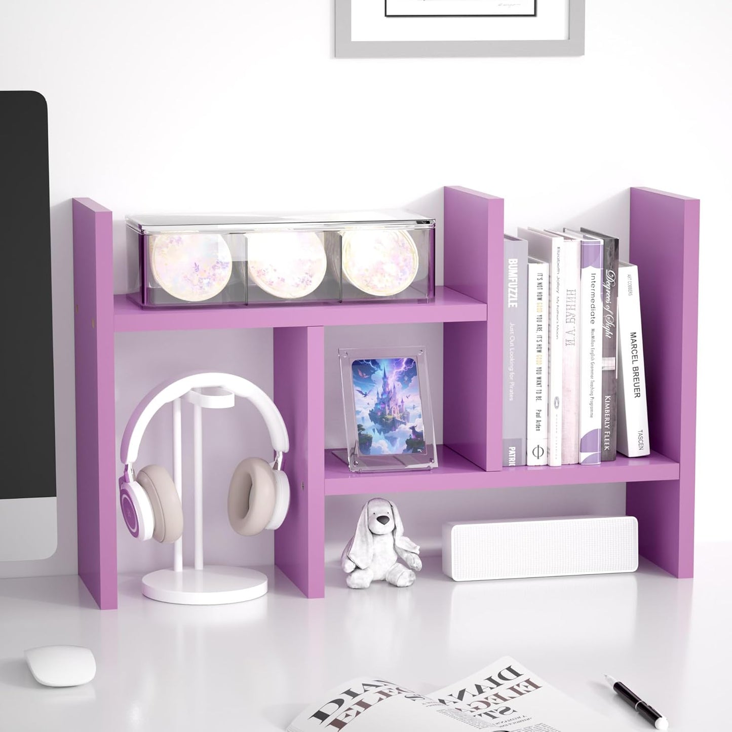 Jerry & Maggie Desktop Organizer Office Storage Rack Adjustable Wood Display Shelf Free Style Double H, Multi-Functional Mini Bookshelf for Desk Natural Stand (Natural Wood Tone)