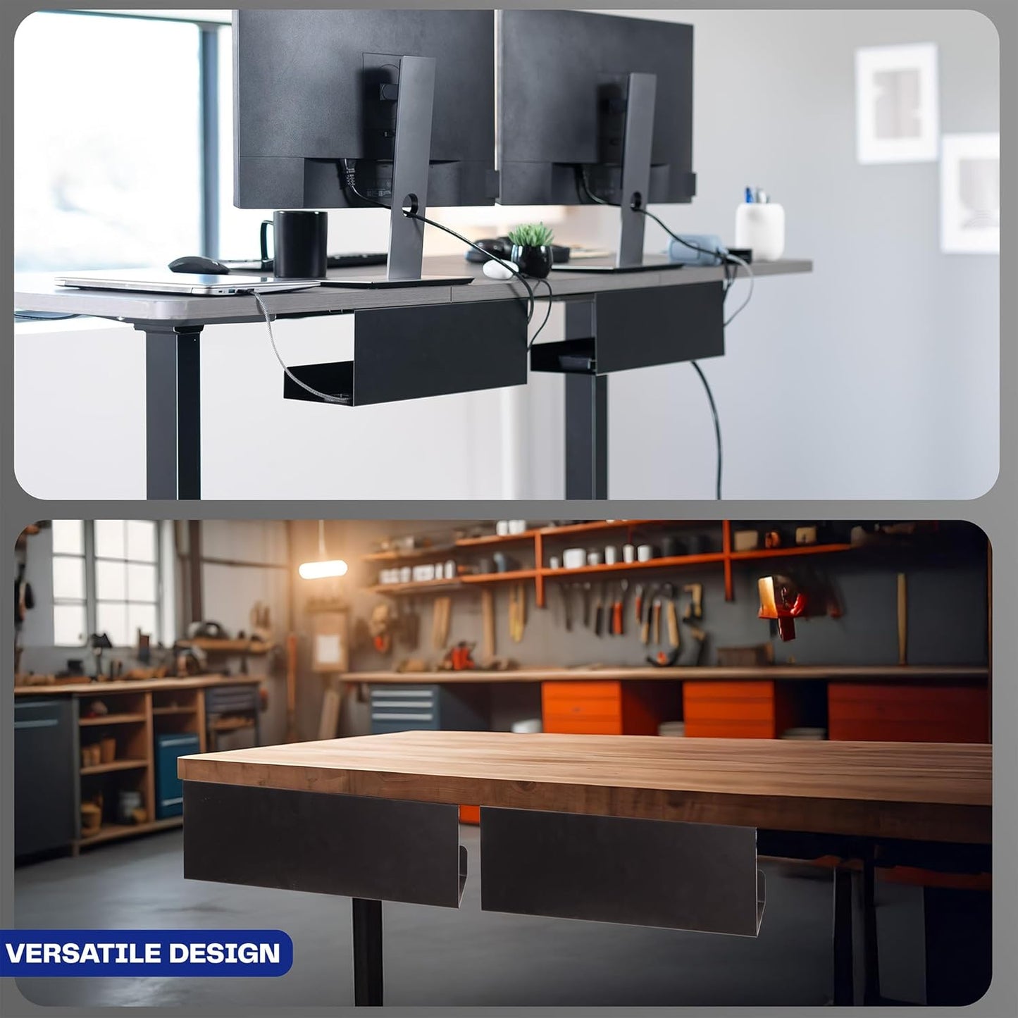 VIVO Under Desk 17 inch Cable Management Trays, Power Strip Holders, Cord Organizers, Wire Tamers for Office and Home, Black, 2 Pack, DESK-AC06-2C