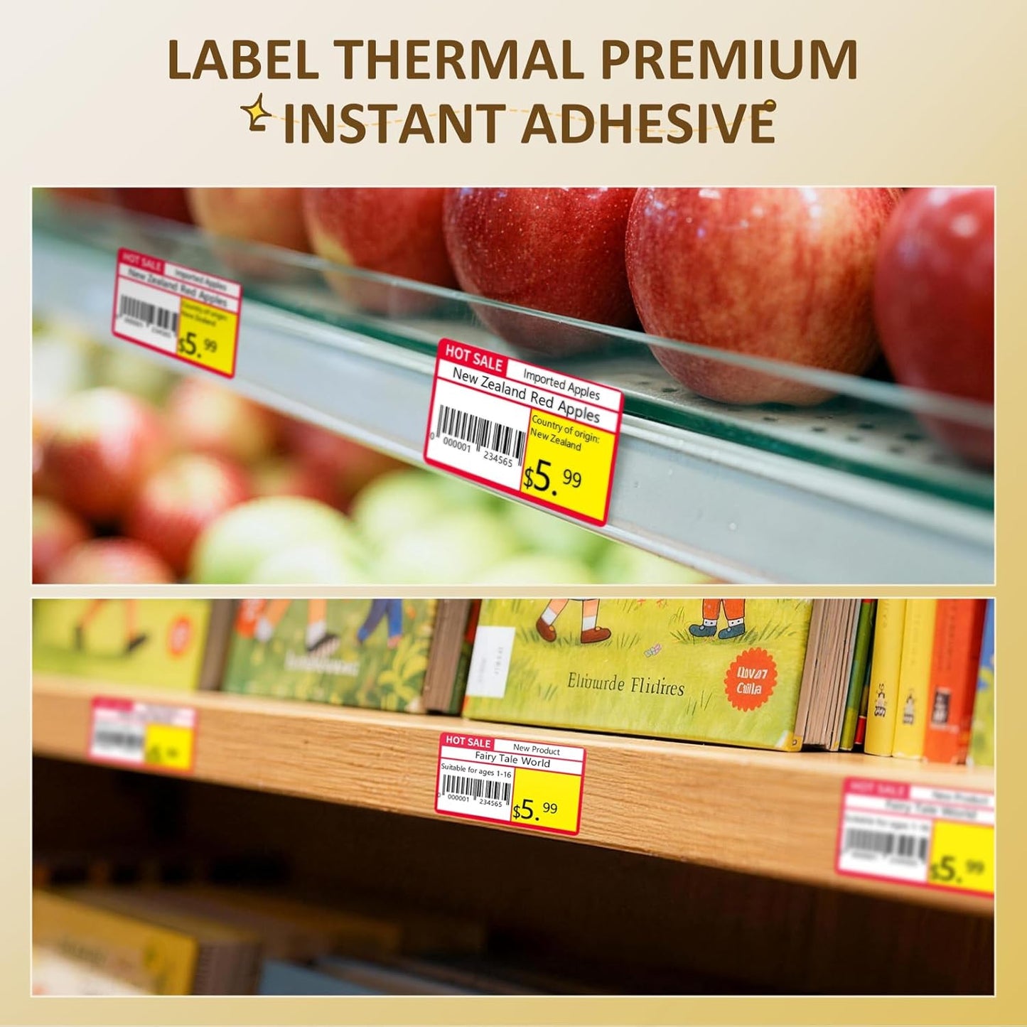 Clabel Printable White Cable Labels 6 Rolls of Thermal Self-Adhesive Paper Labels Tape, 25x78mm (1"x3") 100 Sheets Per Roll, Black Print on White Sticker Tags Durable
