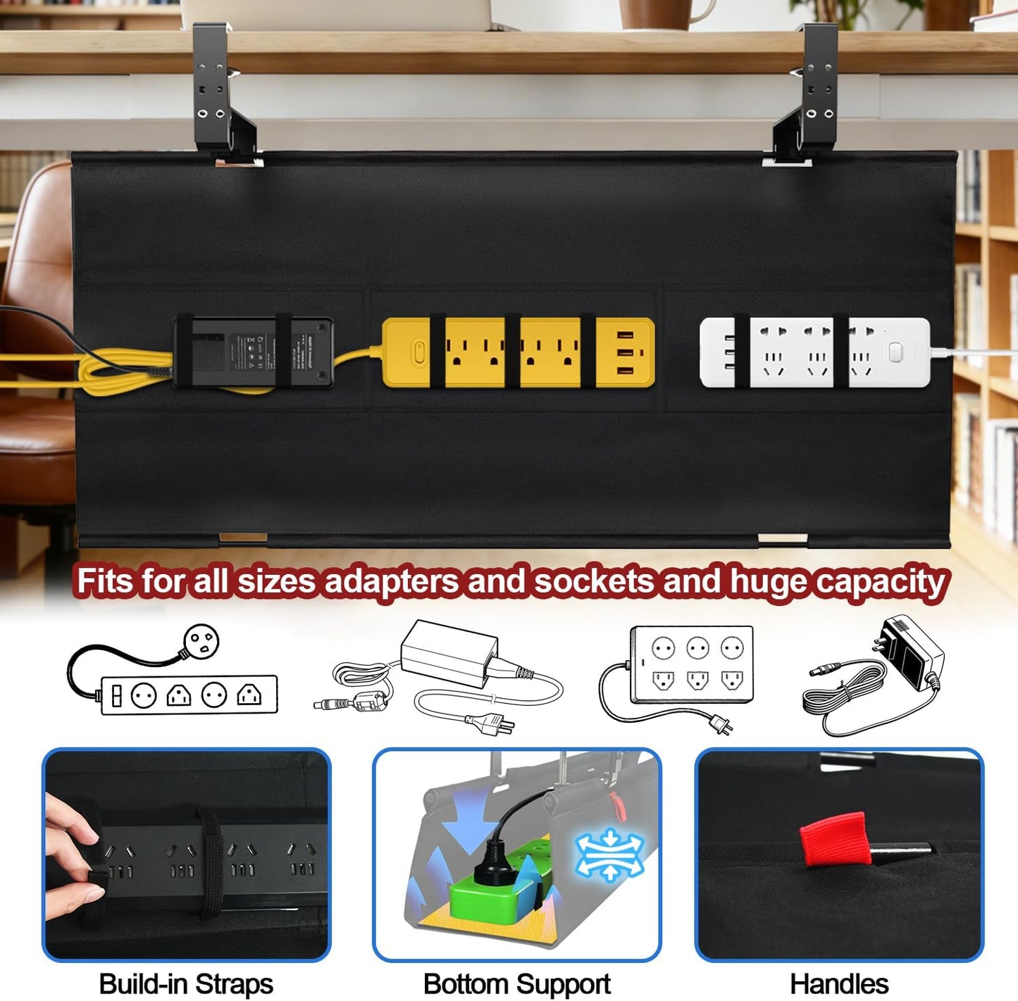 Under Desk Cable Management Tray, 36" Cord Organizer for Table, Clamp/Screw Mount Desk Cable Management, Premium Fabric Cable Management Tray for Office, Home