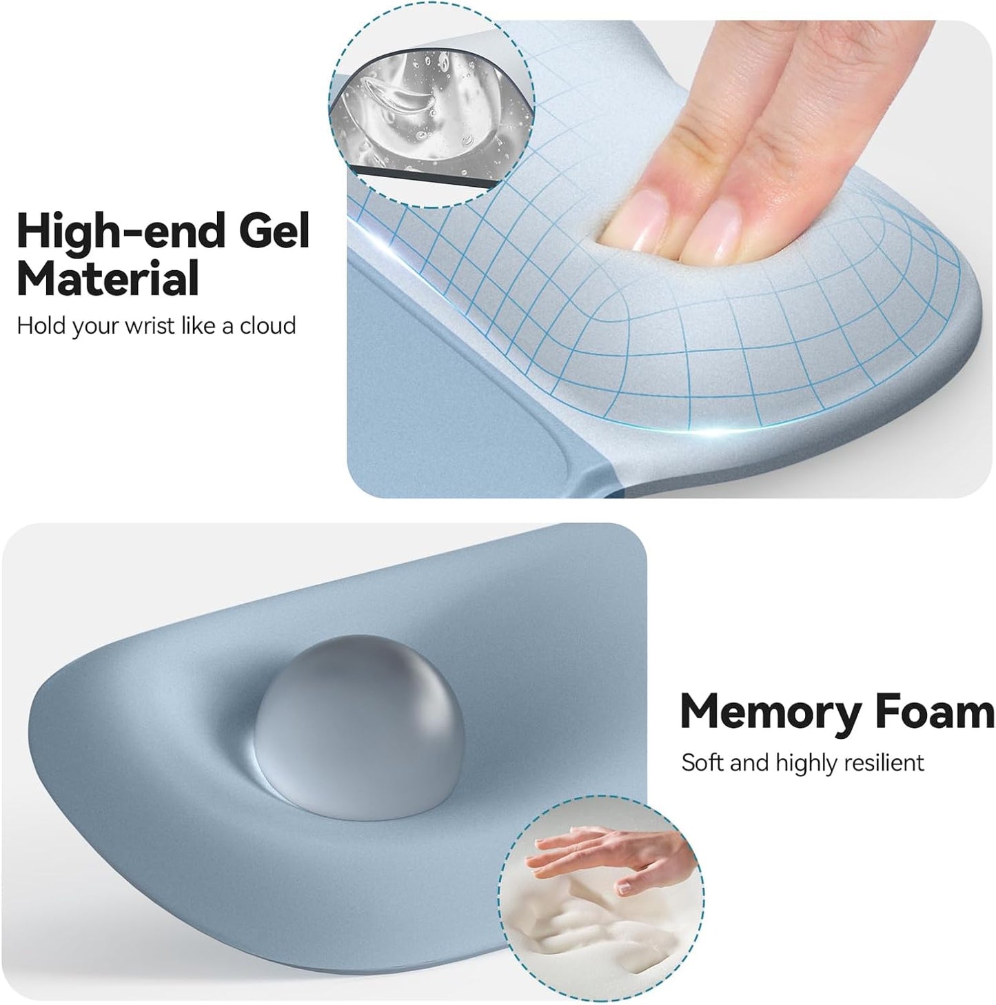 TECKNET Gel Mouse Pad with Wrist Rest, 3 in 1 Keyboard Wrist Rest for Pain Relief, Non-Slip PU Base & Easy Typing, Ergonomic Mousepad Set for Office & Home（Black）