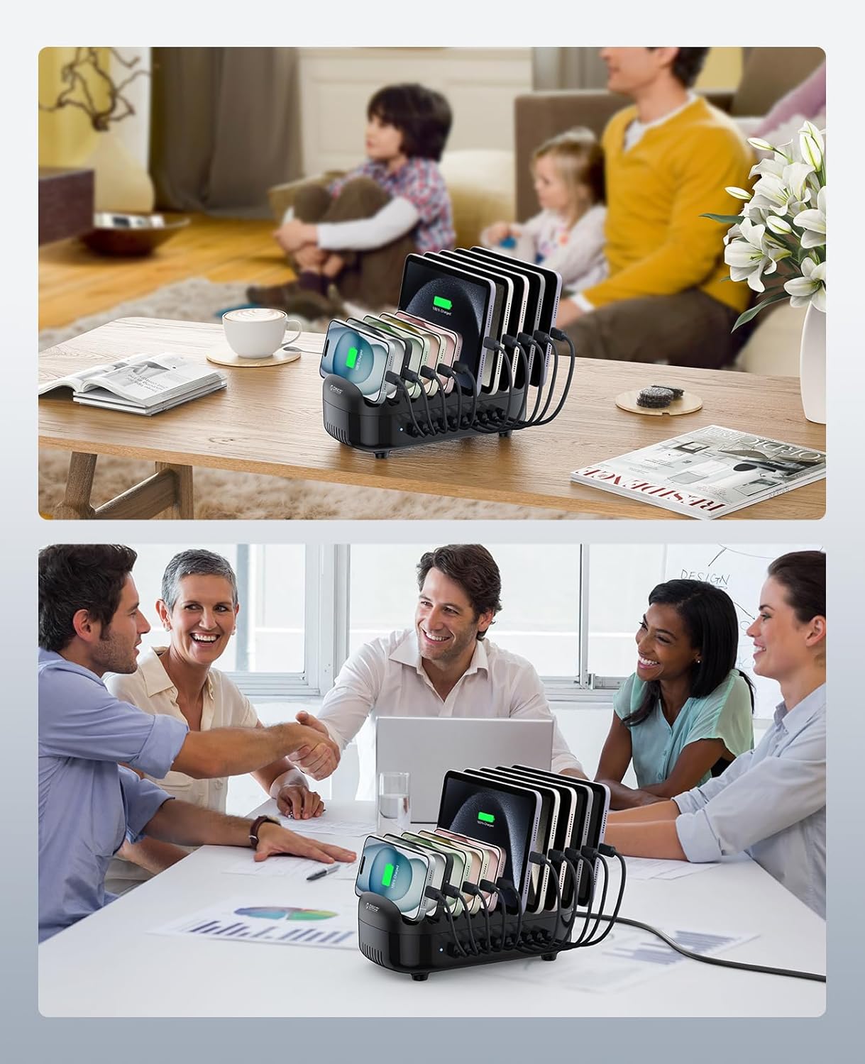 ORICO Multi USB Charging Station, 120W Charging Docking Organizer for Multiple Devices with Cables, 10-Ports Charging Station Compatible with iPad, iPhone, Tablet, Kindle and Cell Phones