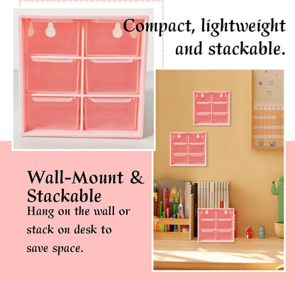 Small Drawer Organizer for Desk, 4.7" x 4.7" x 3.8" Small Desktop Organizer with 6 Drawers, Plastic Storage Box for Office, Classroom, Craft and Home Organization