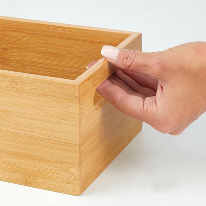 mDesign Kitchen Storage Box – Open-Top Bamboo Storage Tray with Handles – Versatile Cupboard Organiser for Shelves, Pantries, Surfaces and Cupboards – Natural