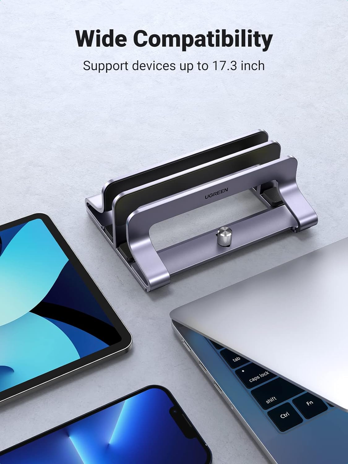 UGREEN 3-Slot Vertical Laptop Stand Holder Desk Compatible with MacBook Pro Air Laptop Stand Desktop Adjustable, Lenovo Ideapad, Surface Book, HP Notebook, Dell Chromebook Up to 17.3 Inch, Space Gray