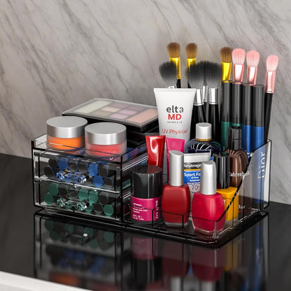 Acrylic Clear Makeup Organizer Countertop,Stackable Skincare Organizer for Vanity With 8 Drawers,Large Plastic Desk Accessories Organization,Bathroom Cosmetic Organizer Countertop for Beauty,Skin Care