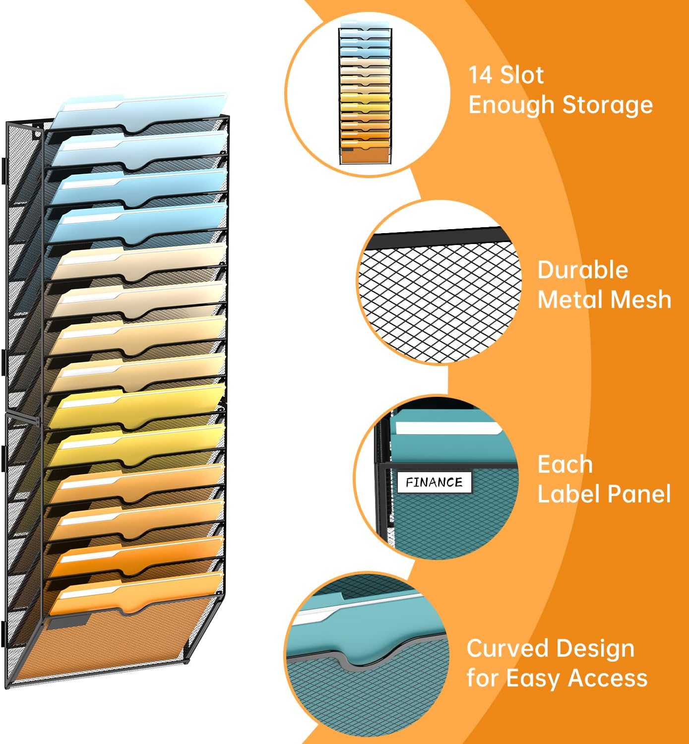 SUPEASY 5 Tier Wall File Organizer, Hanging Wall Mounted Mail Organizer with Label Slots, Metal Mesh File Holder Magazine Rack for Office, Home, School or Classroom, Black