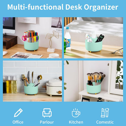 Marbrasse Desk Organizer, 360-Degree Rotating Pen Holder, Desk Organizers and Accessories with 5 Compartments Pencil Holder, Art Supply Storage Box Caddy for Office, Home（White）