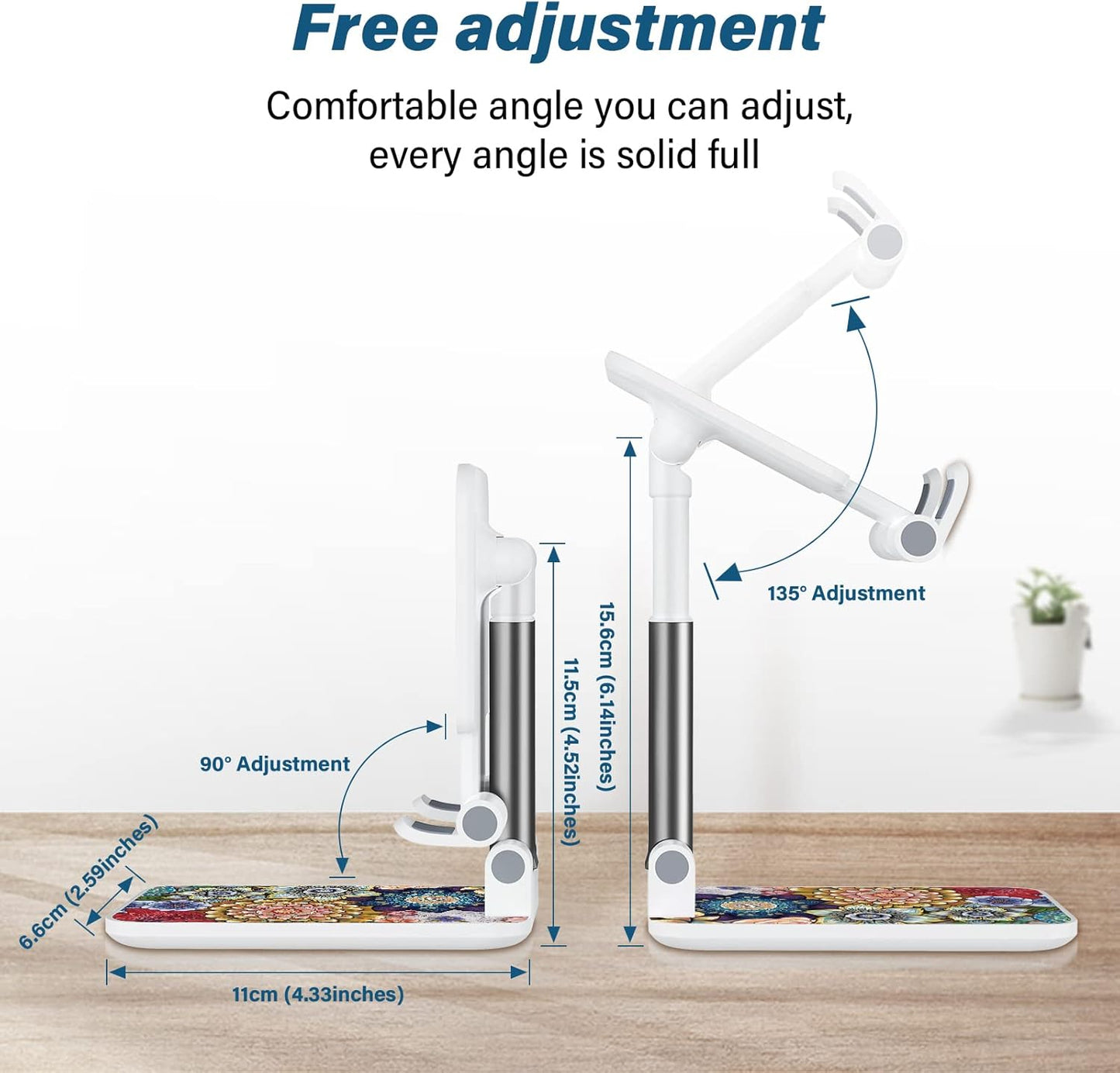 Desk Cell Phone Stand - Adjustable Angle-iPad Holder, Universal Compatible Phone Holder for Desk