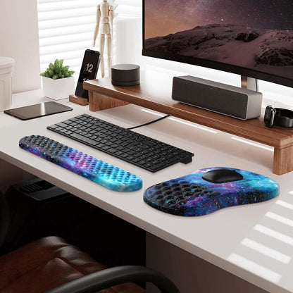 HAOCOO Keyboard Wrist Rest, Ergonomic Mouse Pad with Wrist Rest, 3 in 1 Keyboard and Mouse pad with Coaster Set, Memory Foam Wrist Support, Non-Slip PU Base for Home Office, Rose Gold Pink
