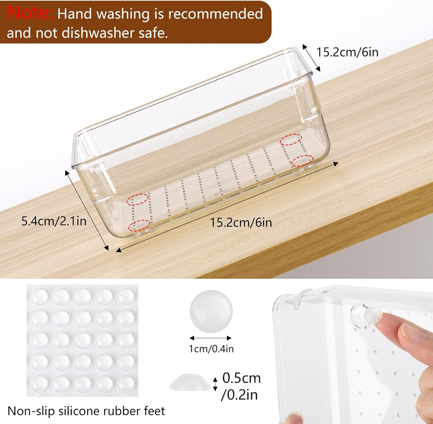 Ohlove 6 Pcs Large Clear Plastic Drawer Organizers Tray 15" x 6.3" Storage Bins with 25 Pcs Non-Slip Pads for Makeup, Jewelries, Kitchen Utensils, Bathroom and Office
