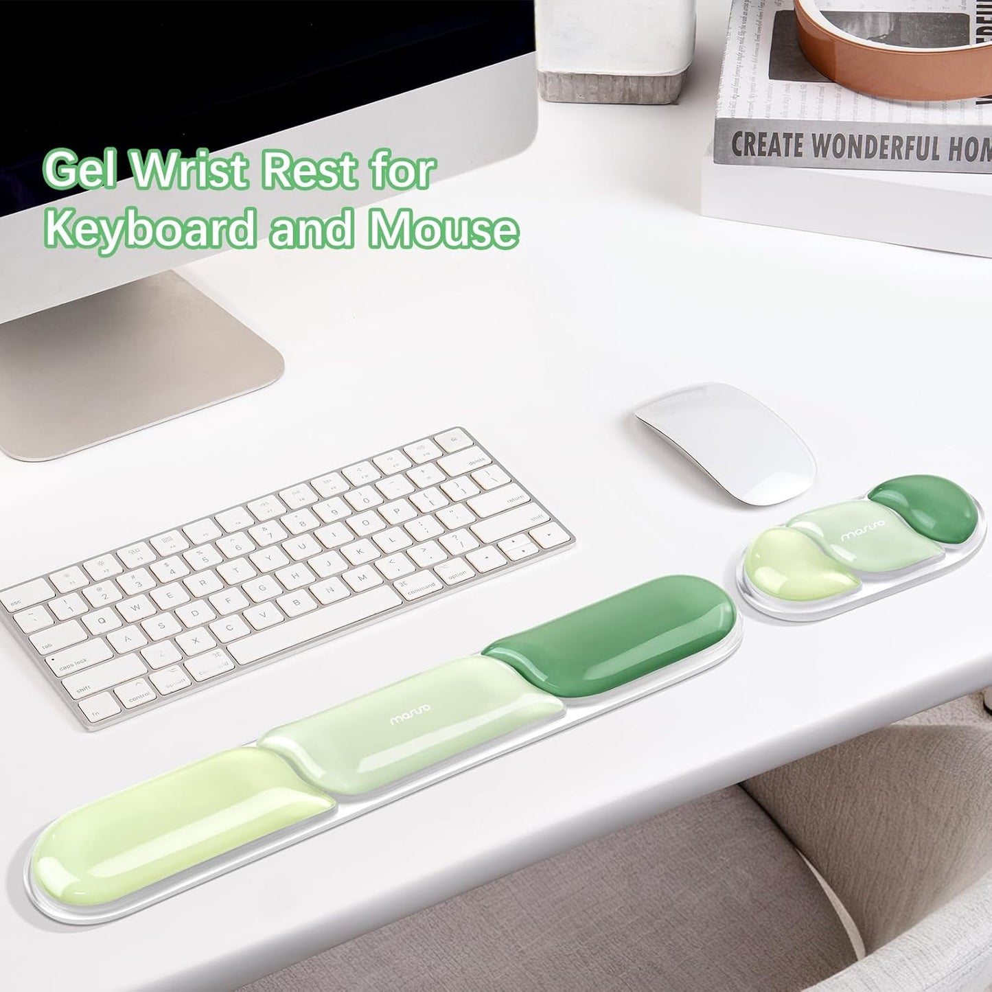 MOSISO Gel Keyboard Wrist Rest&Wrist Support for Mouse, Streamlined Ergonomic Soft Cooling Gel Mousepad Pain Relief Easy Typing Pad Non-Slip Computer Laptop Home/Office, Green