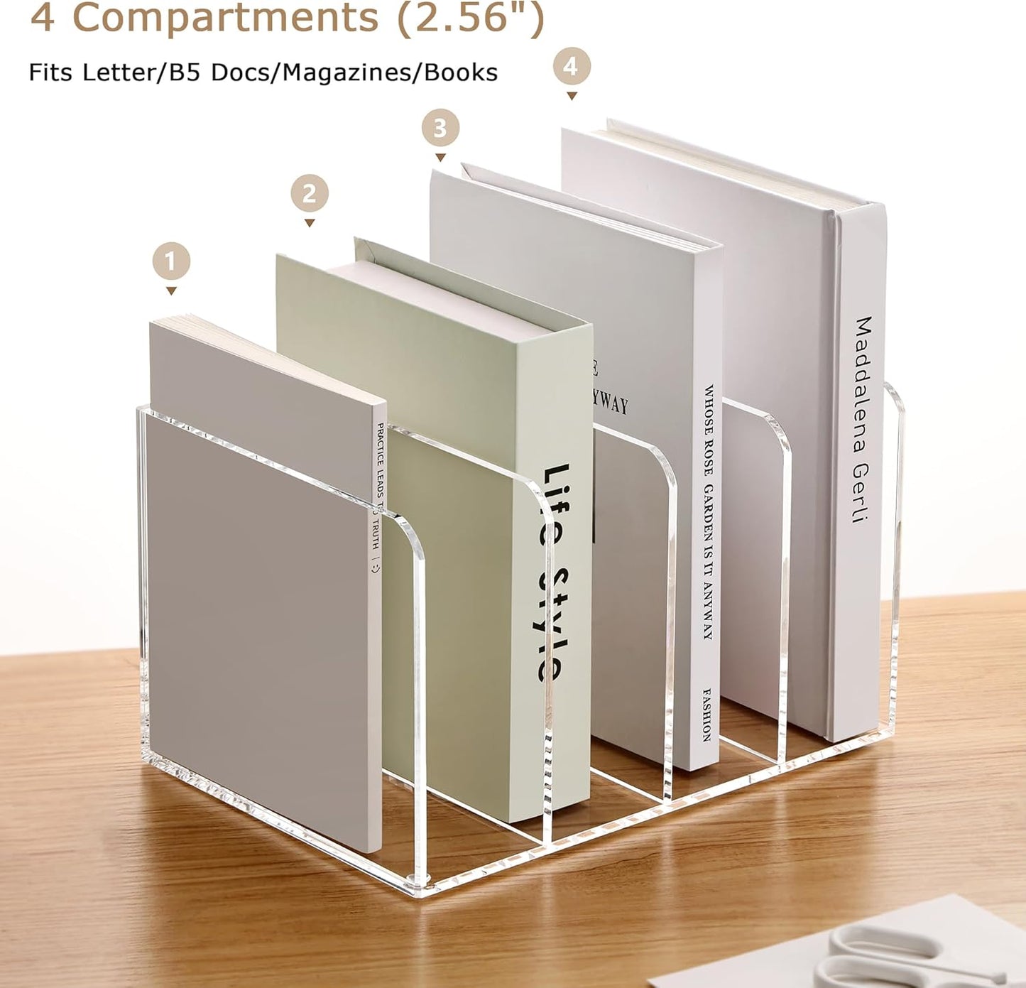 YUXUN Acrylic Desk File Organizer - 3 Section Vertical File Folder Rack, Clear Desktop Sorter for Home/Office/Classroom, Holds Magazines, Binders, Notebooks, Envelopes & Documents