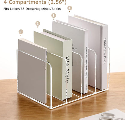 YUXUN Acrylic Desk File Organizer - 3 Section Vertical File Folder Rack, Clear Desktop Sorter for Home/Office/Classroom, Holds Magazines, Binders, Notebooks, Envelopes & Documents