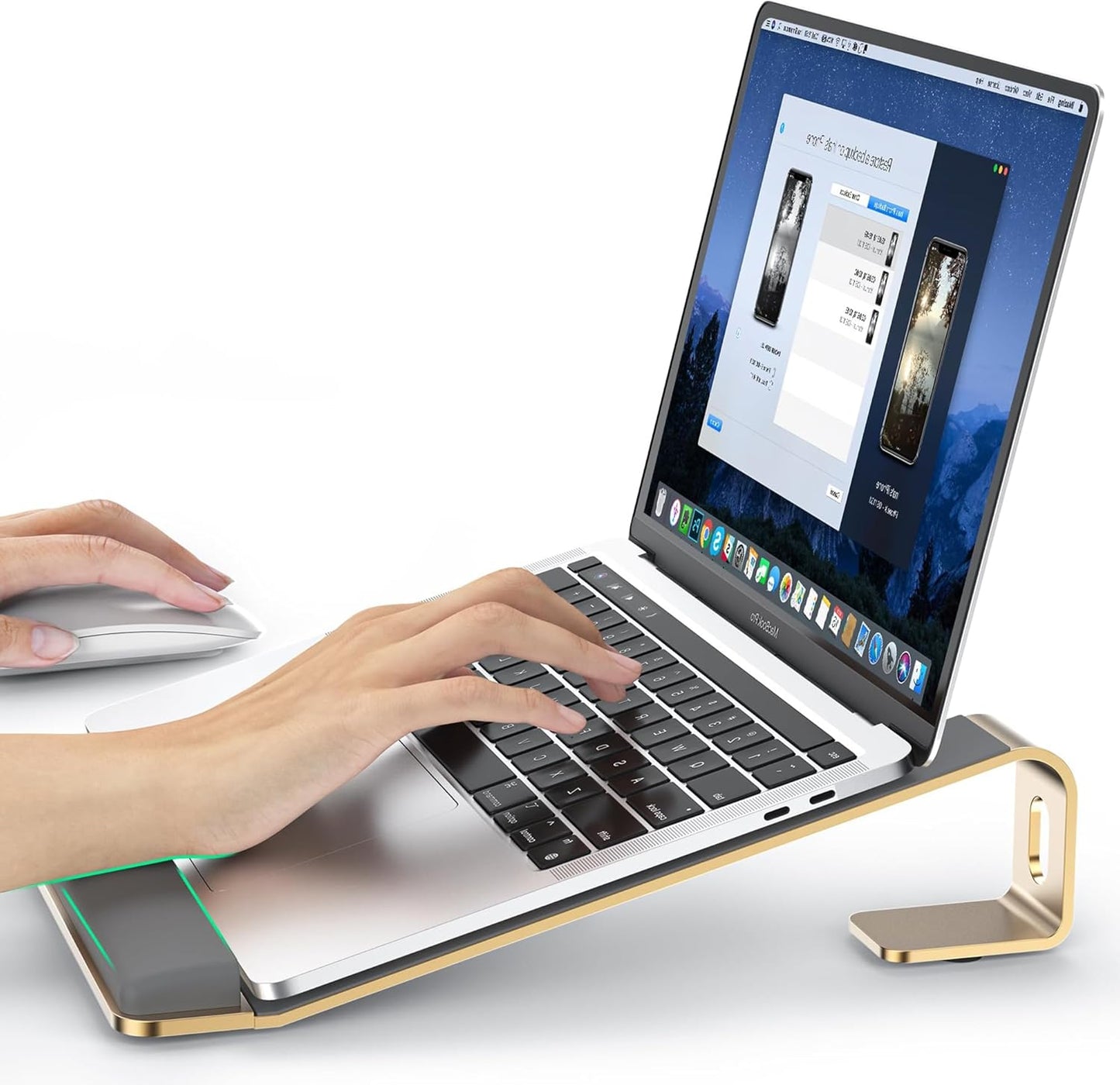 LOXP Laptop Stand for Desk, Metal Laptop Stand with Wrist Support, Ergonomic Detachable Laptop Riser, Aluminum Lectern, Computer Stand for MacBook Air Pro, HP, Dell, XPS, HP (10-17") Laptops - Black