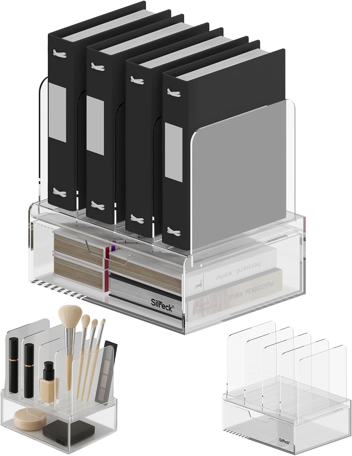 Silreck® Clear Acrylic File Organizer for Desk – Desktop Document Holder for A4 & Letter Size Papers, Sturdy Acrylic to Keep Office & Home Documents Neat