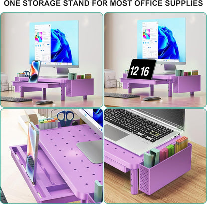 WALI Computer Monitor Stand with Storage, Desk Monitor Riser 3 Height Adjustable, Laptop Riser with Airflow Vents, Desk Organizer for Computer, Laptop, Printer (PTT002-B), 1 Pack, Black