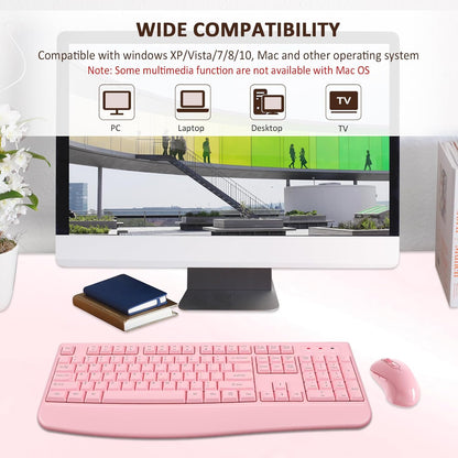 Wireless Keyboard and Mouse Combo, EDJO 2.4G Full-Sized Ergonomic Computer Keyboard with Wrist Rest and 3 Level DPI Adjustable Wireless Mouse for Windows, Mac OS Desktop/Laptop/PC