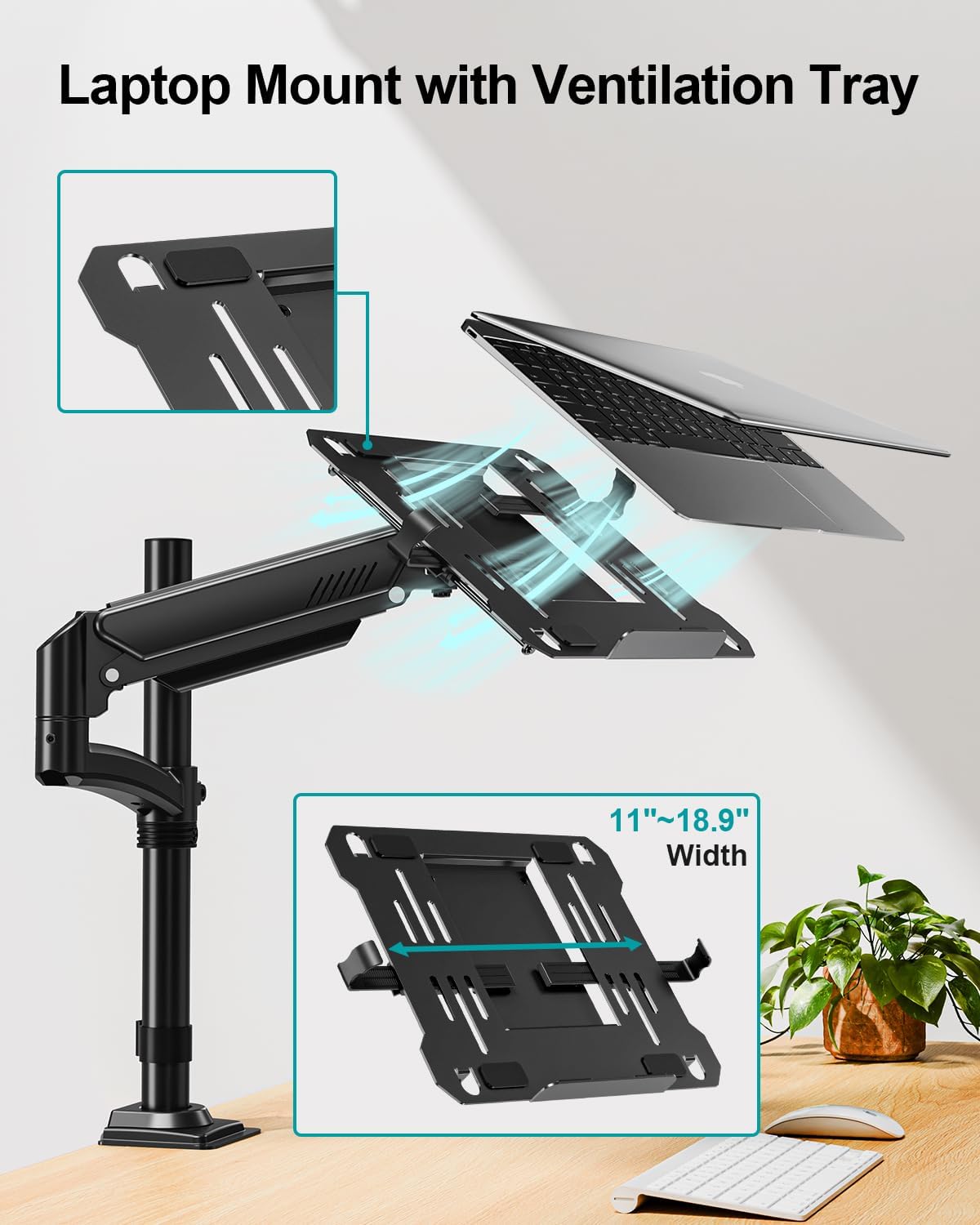 MOUNT PRO Laptop Arm Mount for Desk, 2 in 1 Function Monitor Laptop Stand, Fits Max 17" Notebook and 32" Computer Screen, Aluminum Single Monitor Holder with Adjustable Tray, Holds up to 22lbs