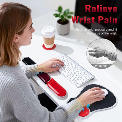 Ospelelf Mouse Pad with Wrist Rest Set Gel Ergonomic Keyboard Wrist Support Anti-Slip Rubber Bottom Office Women Desk Accessories for Computer, Laptop and Gaming, Black and Grey