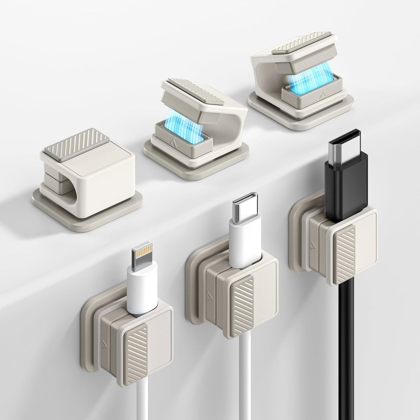 6 Pack Magnetic Cable Clips, Glow in The Dark Cable Holders, GolbinBox Cord Organizer with Shockproof Silicone, Fits up to 8mm Adhesive Cord Clips for Desk, Wall, Nightstand, Car, Home, Office, Blue