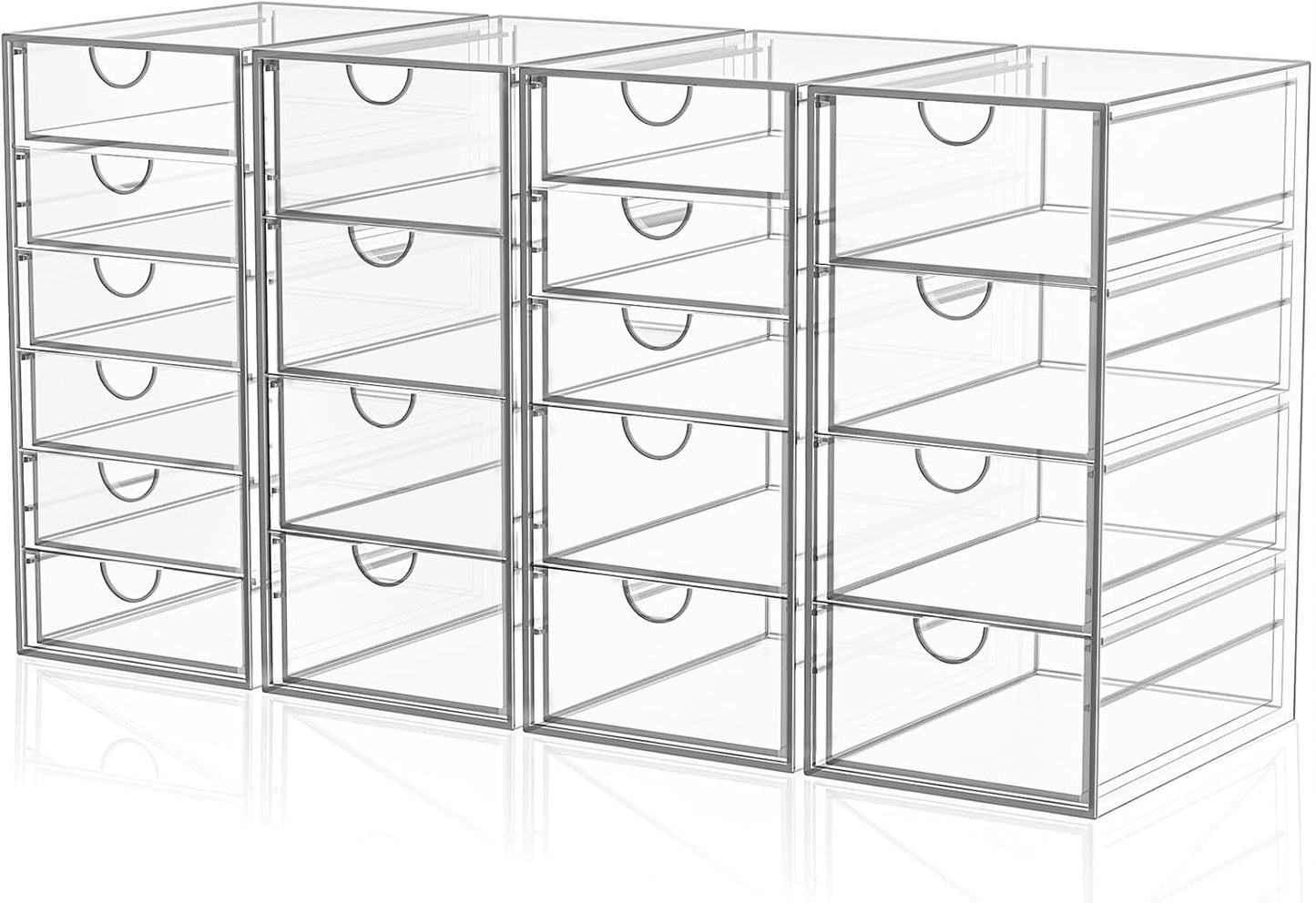 YFXCVSL Acrylic Makeup Organizer with 19 Drawers, 4 Pack Clear Storage Drawers, Bathroom Makeup Organizer for Palettes, Cosmetic, and Beauty Supplies,Ideal for Vanity, Cabinet,Desk Organization