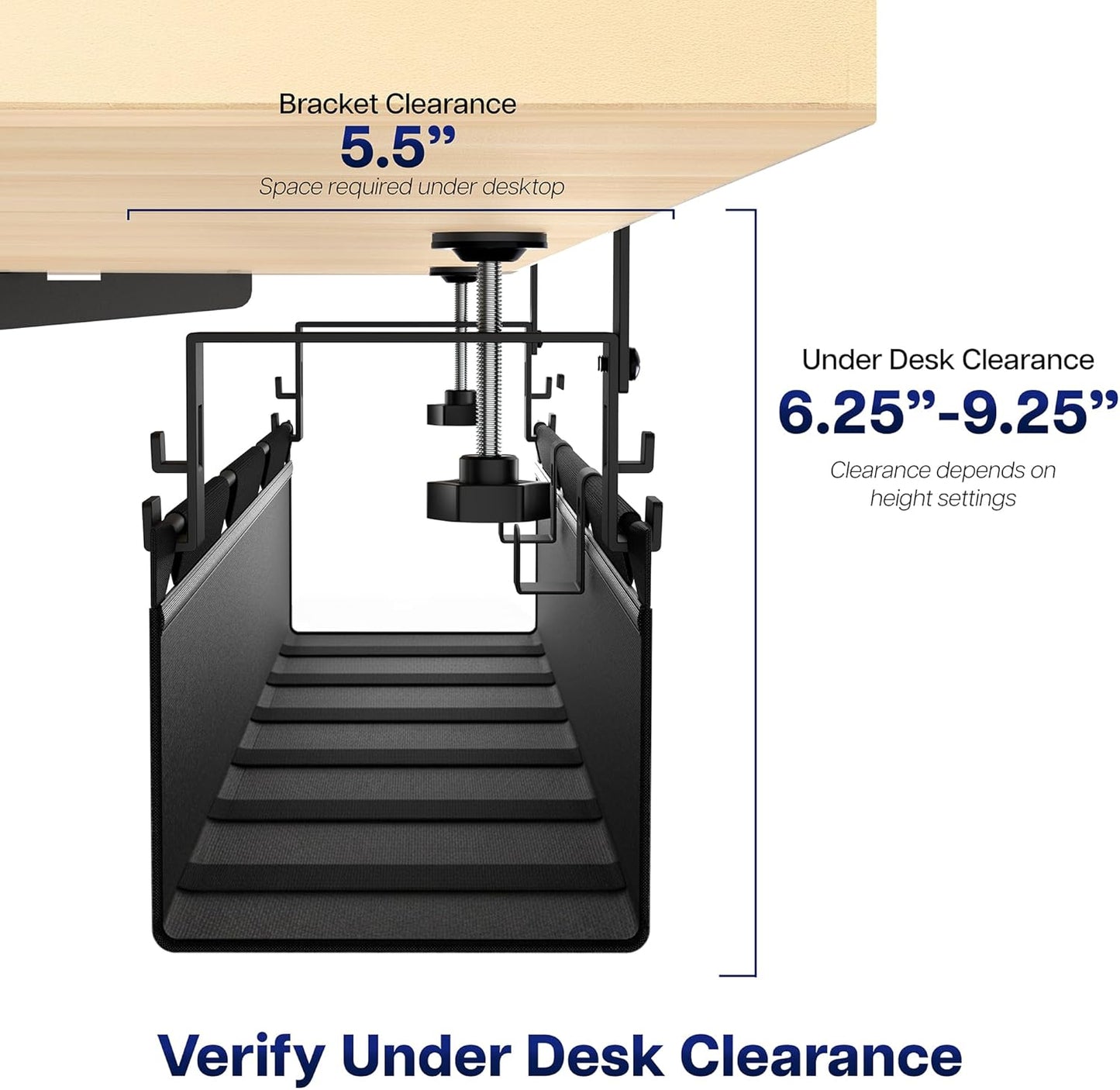 VIVO Clamp-on Under Desk 31 inch Fabric Cable Management Tray, Wire Concealer, Power Strip Storage, Workspace Organization, Easy Fold Down Access, Black, DESK-AC31F-C