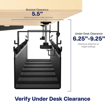 VIVO Clamp-on Under Desk 31 inch Fabric Cable Management Tray, Wire Concealer, Power Strip Storage, Workspace Organization, Easy Fold Down Access, Black, DESK-AC31F-C